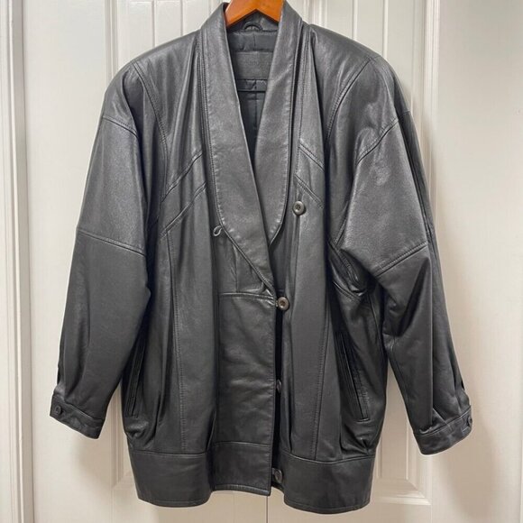 Vintage Rue Royale 1980s Oversized Leather Jacket - Picture 2 of 12